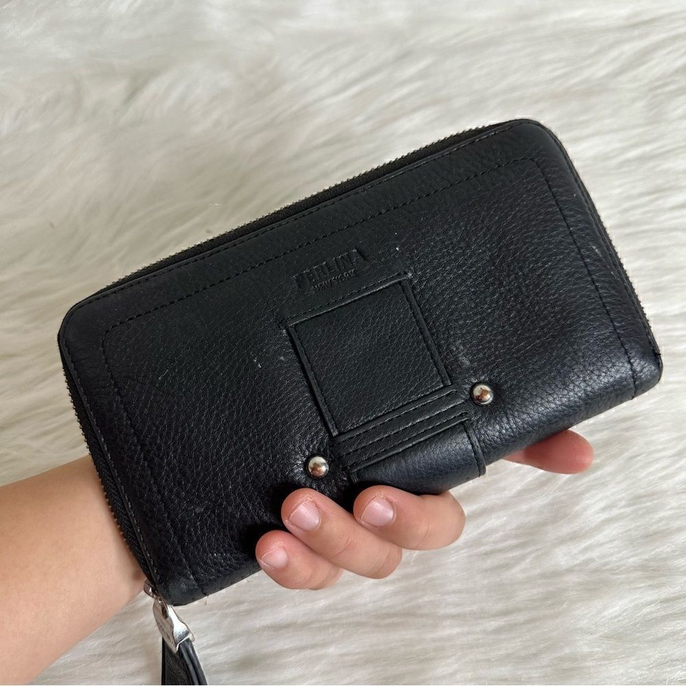 Perlina Genuine Leather Zip Around Black Travel Wallet